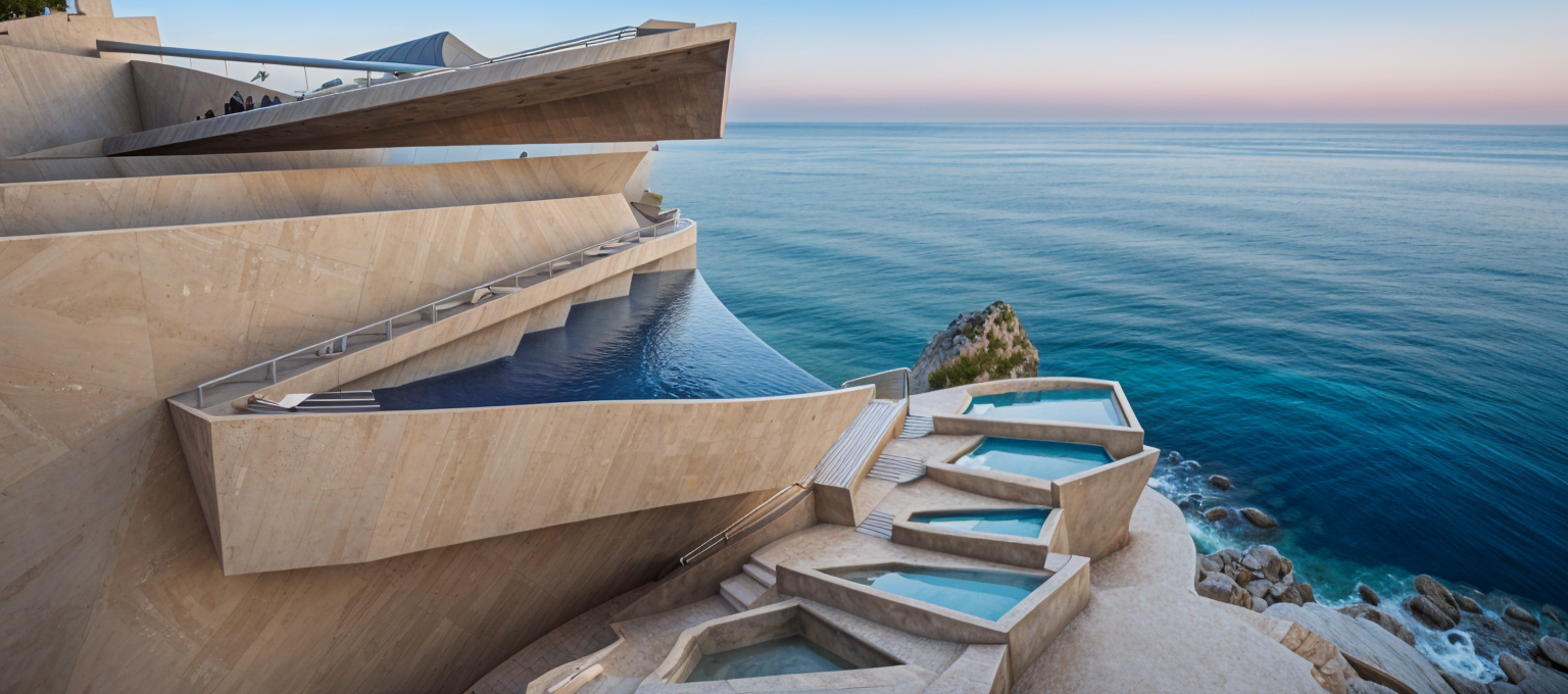 Exterior Shot Building Restaurant On A Real Mountain Cliff With A Ramp 