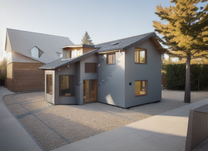 small cottage made of wood cladding transition to stucco architecture